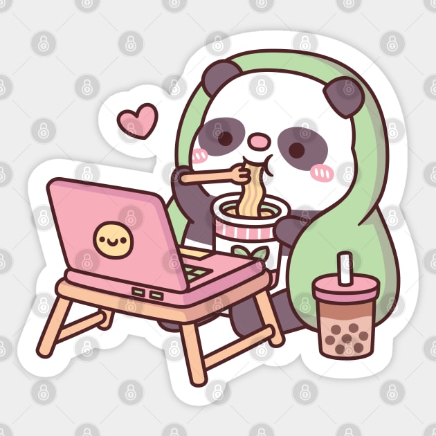 Cute Panda Chilling With Noodles And Bubble Tea Sticker by rustydoodle